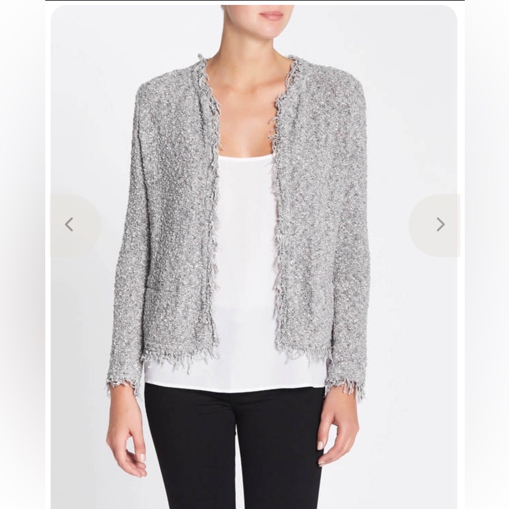 IRO Shavani Grey Fringed Boucle Tweed Blazer Jacket Size 38 US 6